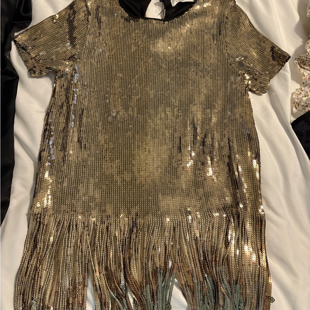Gold Sequin Fringe top